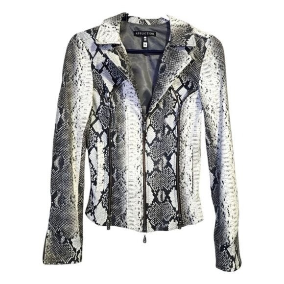 AFFLICTION Sinner‎ 2 Snakeskin jacket faux leather moto jacket monochrome - Picture 1 of 12